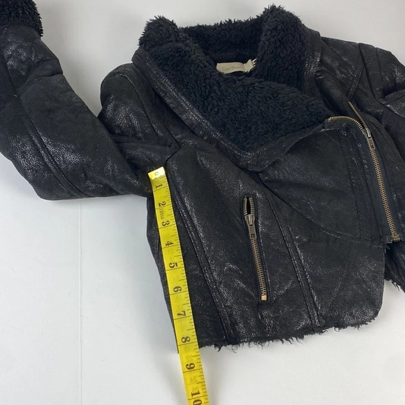 Black Moto zip edgy metallic short hoodless black coat size 4 small - Picture 5 of 7